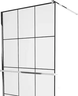 Sprchové dvere MEXEN/S - KIOTO Sprchová zástena WALK-IN s poličkou a držiakom uterákov 100 x 200, transparent/čierna 8 mm, chróm 800-100-121-01-77