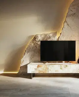 Televízne stolíky DELIFE TV stolík Cuor 150 cm keramika Minas Melange bielo-béžová 1 výklopné dvierka 1 zásuvka podstava závesné nerezová oceľ