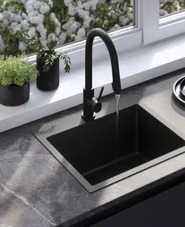 Kuchynské drezy REA REA - Oceľový drez Leo 50 Black s kuchynskou batériou KPL-96005