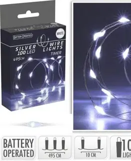 Vianočné osvetlenie Kinekus Svetlo vianočné 100 LED studené biele, s časovačom, baterky, vnútorné