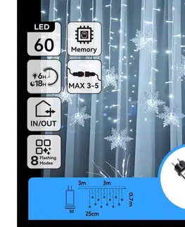 LED osvetlenie  B.V.  - LED vonkajší vianočný svetelný reťazec 120xLED/6W/230V/8 funkcií 3x0,7m IP44 studená biela + diaľkové ovládanie B10303S78