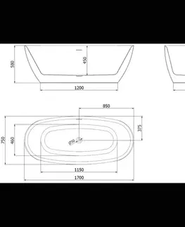 Vane MEXEN/S - Luvo Slim voľne stojaca vaňa 170 x 75, biela, sifón a prepad meď kartáčovaná 52801707500-65