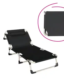 Záhradné lehátka KONDELA Bovry záhradné lehátko čierna / béžová