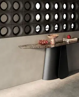 Konzolové stolíky DELIFE Konzolový stolík Edge polygonálny 180×50 cm keramika Emperador extra leštená tmavohnedá Livos kov čierna