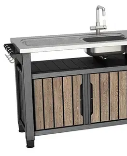 Záhradné stoly Záhradný stôl / skriňa s drezom UNITY CHEF 415L grafit Keter