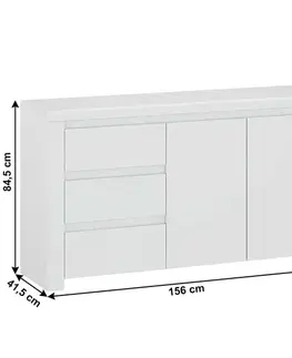 Komody KONDELA Lindy 2D3S dvojdverová komoda so zásuvkami biely lesk