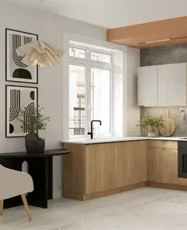 Kompletné kuchynské zostavy Artstolk Rohová kuchynská linka SOFIA B | dub cremona/béžová 200-260 cm Prevedenie: bez pracovnej dosky