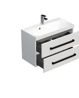 Kúpeľňový nábytok Kúpeľňová skrinka s čiernou úchytkou a umývadlom SAT Cube Way 80x53x40 cm biela lesk lesk/mat CUBE2C80ZBL CUBE2C80ZBL