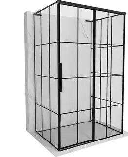 Sprchovacie kúty MEXEN/S - Rox-3S L sprchový kút 3 stenný, posuvný pravá 140 x 85, čierna kratka, čierna 8C2L-140-085-70-77-3S-P