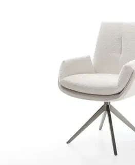 Jedálenské stoličky DELIFE Jedálenská stolička Clea-Flex bouclé bielo-krémová krížová podstava široká grafitová 360° otočná s hojdacou funkciou