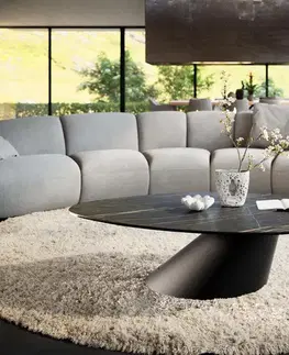 Konferenčné stolíky DELIFE Konferenčný stolík Edge organický 140x76 cm keramika Laminam® Noir Desir hnedá Conis kov čierna