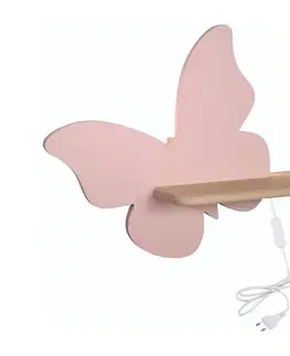 Svietidlá  LED Detské nástenné svietidlo s poličkou BUTTERFLY LED/5W/230V ružová/drevo 21-85177