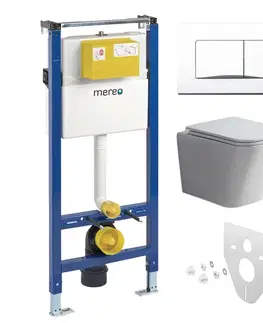 Záchody Mereo WC set - Smart flush rimless WC hranaté, modul pre sadrokartón, biele hranaté tlačidlo MM02NSETRT320