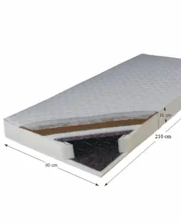 Matrace KONDELA Kokos Medium pružinový matrac 90x210 cm pružiny / plsť / PUR / latex-kokos doska / látka