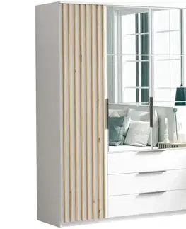 Šatníkové skrine Skriňa Sorento 150 biela+lamel craft zlatá
