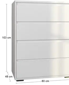 Komody NABBI Lovik CH-800-4DR zásuvková komoda biela