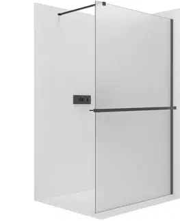 Držadlá k vani CERANO - Sprchová zástěna Walk-in Onyx Cube L/P - 8 mm + polička/držák na ručníky - hranatá vzpěra - černá matná, mléčné sklo - 90x200  CER-8050BD615