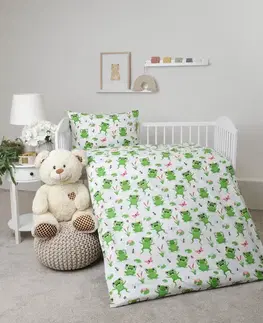 Detské obliečky MKLozkoviny.sk Bavlnené obliečky Renforcé do postieľky - Žabky - 100 × 135 cm - 40 x 60 cm