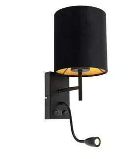 Lampy Art Deco nástenná lampa čierna s zamatovým tienidlom - Stacca