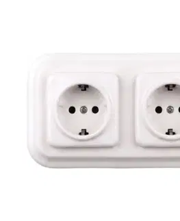 Predlžovacie káble Elhard - Dvojitá keramická retro zásuvka domová s rámikom SCHUKO 230 V biela EF0016+2xEF0014