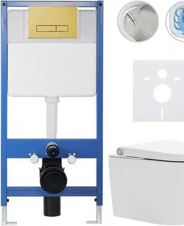 Záchody CERANO - Kompletní WC set Profi/Cronus Standard - bílá lesklá - WC tlačítko Slim/Zlatá - předstěnová instalace - 59,3x38,4  CER-186074