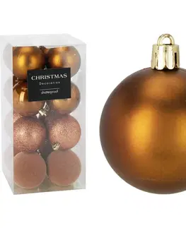 Vianočné dekorácie Set 16 ks vianočných ozdôb Festive Sparkles, zlatohnedá, pr. 6 cm, plast, pr. 6 cm
