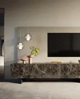 Televízne stolíky DELIFE TV stolík Cuor 220 cm keramika emperador extra leštený tmavohnedá 1 výklopné dvierka 2 zásuvky podstava závesná kov čierna