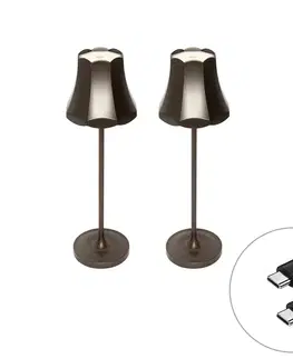 Lampy Sada 2 retro stolných lamp tmavá bronz nabíjateľná IP44 - Granny