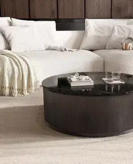 Konferenčné stolíky DELIFE Konferenčný stolík Fiorano 90×90 cm mramor čierna strieborná kov Black Antique
