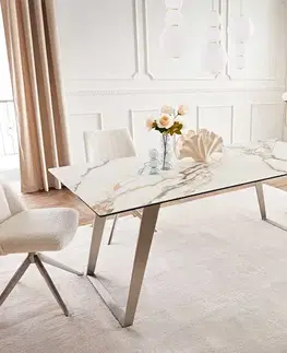 Jedálenské stoly DELIFE Jedálenský stôl Edge 200x100 keramika Calacatta Luxe bielo-zlato-šedá nerezová oceľ skosený