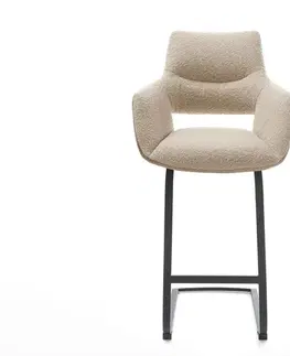 Barové stoličky DELIFE Barová stolička Yago-Flex zmiešané materiály mikrovlákno tmavobéžová / bouclé tmavobéžová jedálenská stolička plochá kov čierna vrecková pružina