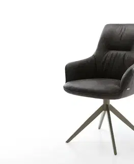 Jedálenské stoličky DELIFE Jedálenská stolička Zelia-Flex s opierkami mikrovlákno antracitová vintage krížová podstava široká titánová farba 360° otočná hojdacia funkcia vrecková pružina