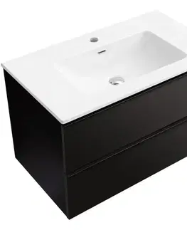 Kúpeľňový nábytok CERANO - Kúpeľňová skrinka Velora - čierna matná, úchytka čierna + keramické umývadlo Novo - biela lesklá - 81x54,5x46,5 CER-979891
