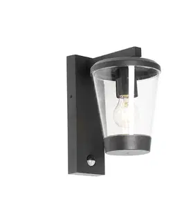 Vonkajsie svetlo so senzorom Vonkajšia nástenná lampa čierna IP44 s pohybovým senzorom - Joren