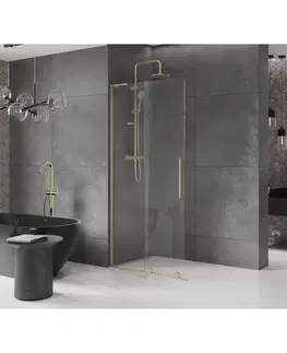 Sprchové dvere MEXEN/S - Velar L Sprchová zástena posuvná Walk-in 120 x 200, transparent 8 mm, zlato kefovaná 871-120-003-03-55