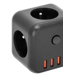 Predlžovacie káble  Rozbočovacia zásuvka s vypínačom LINEA 3x230V + 4xUSB A/C čierna KGLCZW3U4C