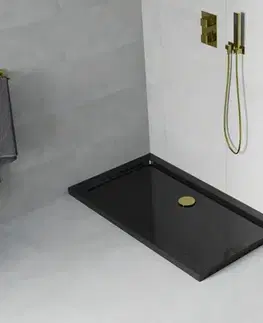 Vane MEXEN/S - Flat sprchová vanička obdĺžniková slim 120 x 70, čierna + zlatý sifón 40707012G