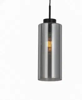 Závesné svietidlá Art Deco závesné svietidlo čierne s dymovým sklom - Laura