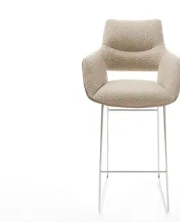 Barové stoličky DELIFE Barová stolička Yago-Flex zmiešané materiály mikrovlákno tmavobéžová / bouclé tmavobéžová tenká podstava nerezová oceľ vrecková pružina
