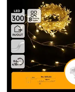 LED osvetlenie  B.V.  - LED vonkajšia vianočná reťaz 300xLED/8 funkcií 3xAA 9,3m IP44 teplá biela B103033WQ