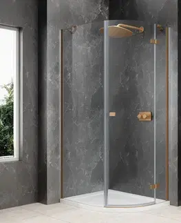 Sprchové dvere POLYSAN - GLOBE COPPER MATT štvrťkruhová sprchová zástena 900x1000, číre sklo, pravé GB2910RPG