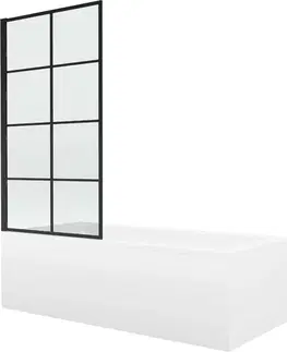 Sprchové dvere MEXEN/S - Cubik obdĺžniková vaňa 170 x 70 cm s panelom + vaňová zástena 80, čierna vzor 550317070X9308017077