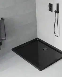 Vane MEXEN/S - Flat sprchová vanička obdĺžniková slim 80 x 70, čierna + čierny sifón 40707080B