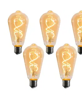 LED osvetlenie Sada 5 stmievateľných LED žiaroviek E27 so špirálovým vláknom ST64 zlatá 4W 270 lm 2100K