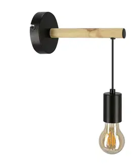 Nástenné svetlá Jednoduchá nástenná lampa čierna + drevo Izzy