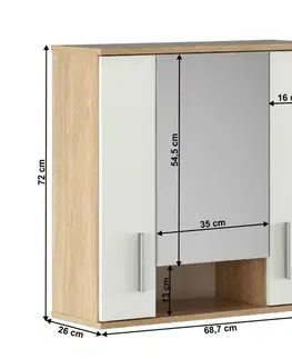 Kúpeľňový nábytok KONDELA Lessy New 1 kúpeľňová skrinka na stenu biela / dub sonoma