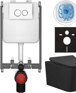 Záchody CERANO - Kompletný WC set Basic/Forte - čierna matná - WC tlačidlo Dualo/Biela - na zamurovanie - 51x36 CER-8050BD86376