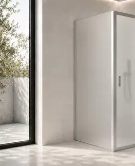 Sprchovacie kúty CERANO - Sprchovací kút Varone LINE Ľ/P - 6 mm - chróm, mliečne sklo - 110x100 - posuvný CER-DY505-90-216