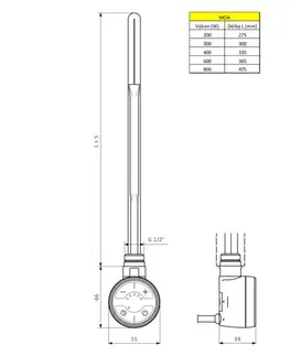 Radiátory do kúpeľne SAPHO - MOA vykurovacia tyč s termostatom a bluetooth, 800 W, čierna MOA-B-800