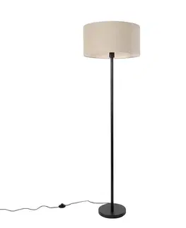 Stojace lampy Stojaca lampa čierna s tienidlom svetlohnedá 50 cm - Simplo